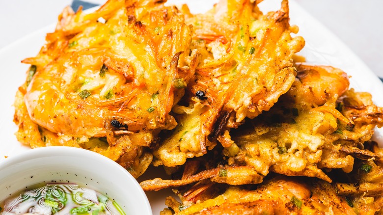 Okoy fritters with dipping sauce