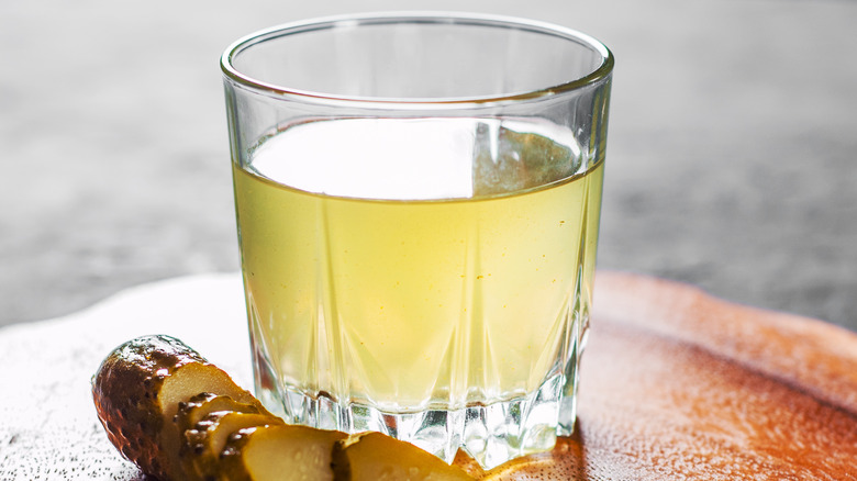 Pickle juice in glass 