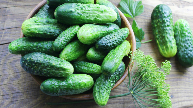 Small cucumbers in a bowl