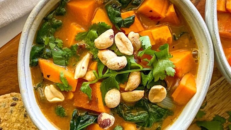 A bowl of hearty peanut butter soup