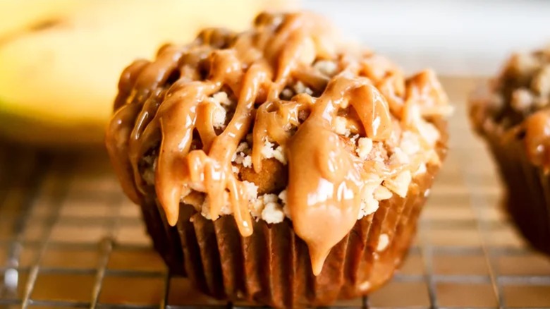 A peanut butter banana muffin
