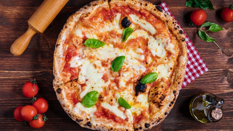 Italian pizza with basil
