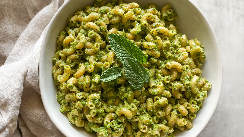 Bowl of pesto macaroni