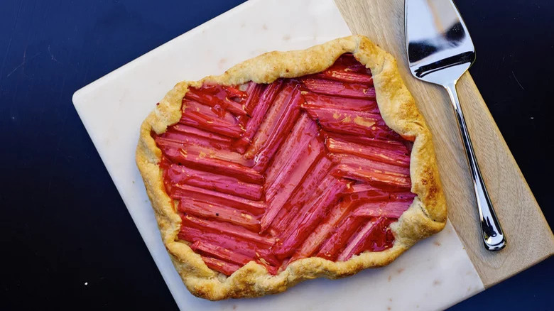 Rhubarb galette with strawberry-lavender glaze