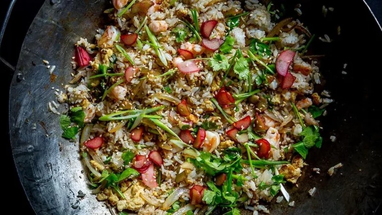 Shrimp fried rice with rhubarb dish