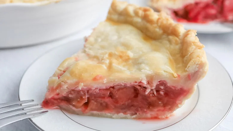 Spring picnic strawberry rhubarb pie slice