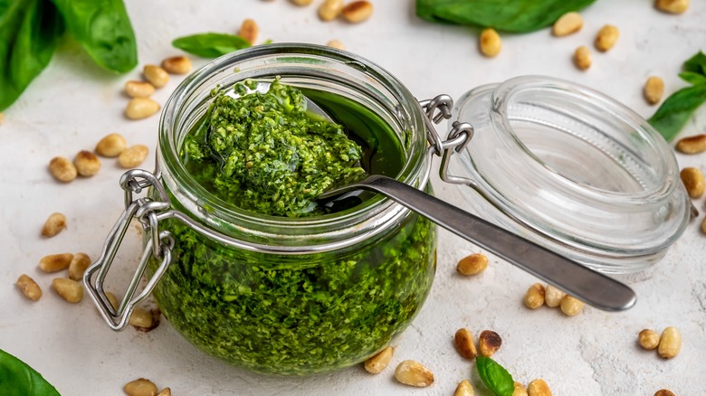 Jar of fresh pesto