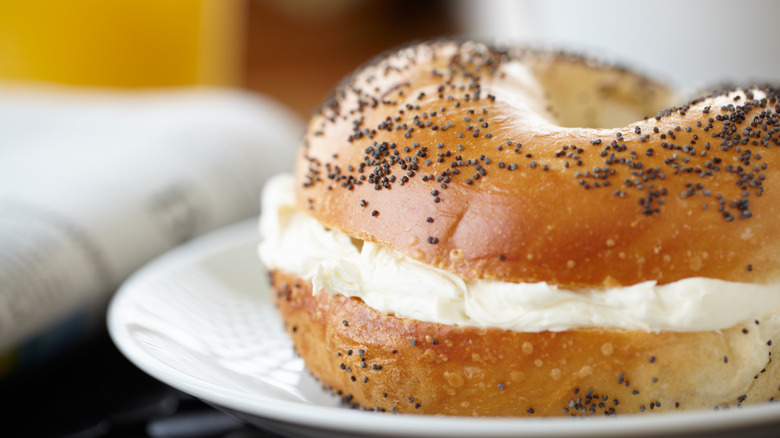 Poppy seed bagel with cream cheese