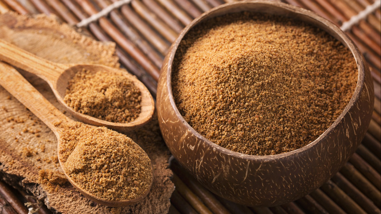 Coconut palm sugar in bowl