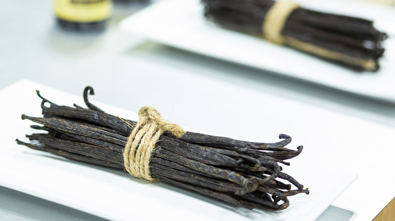 Vanilla beans wrapped with twine