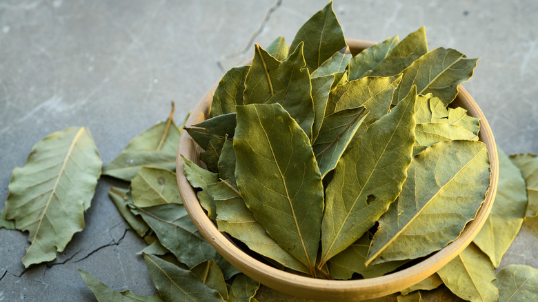 dried bay leaves in a bowl