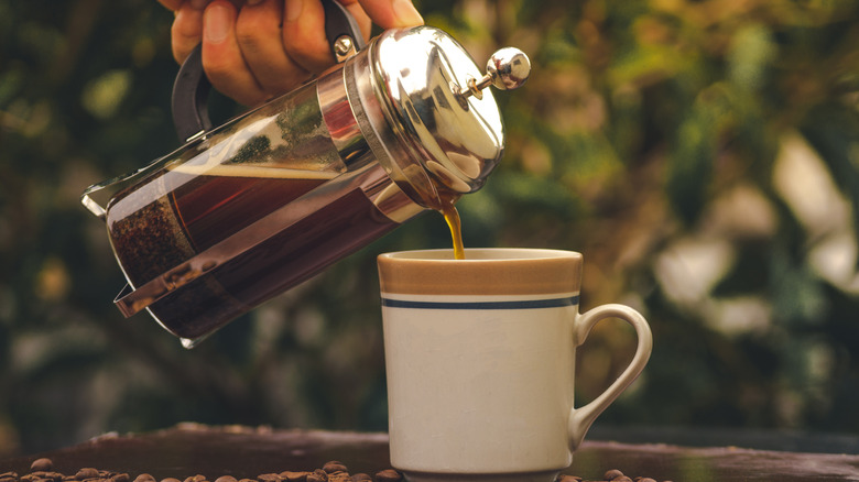 Pouring French press coffee