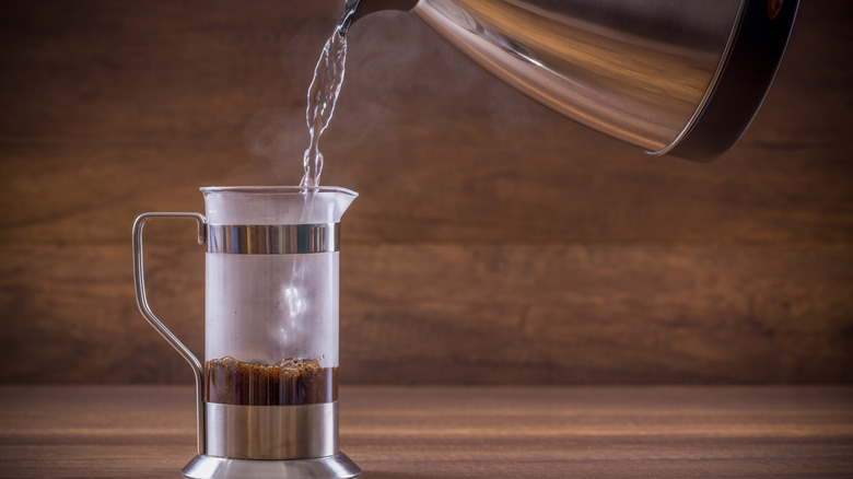 Pouring water into French press