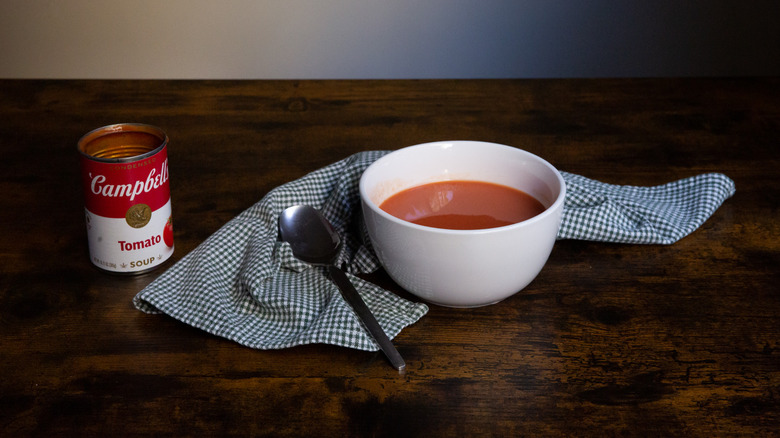 tomato soup served on table 