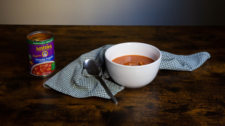 Annie's soup can on table