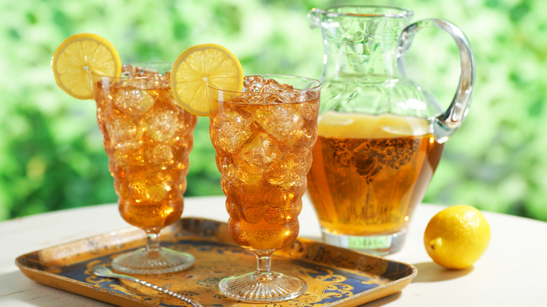 Iced tea glasses and pitcher