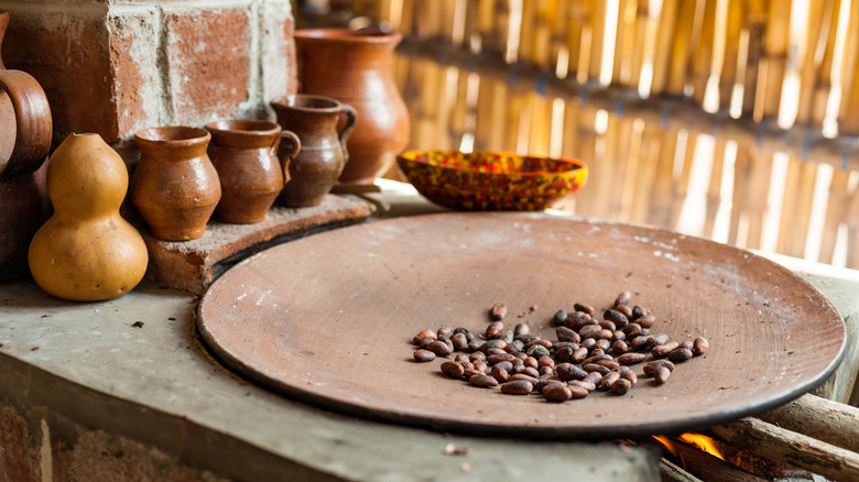 Roasting Mayan cocoa beans