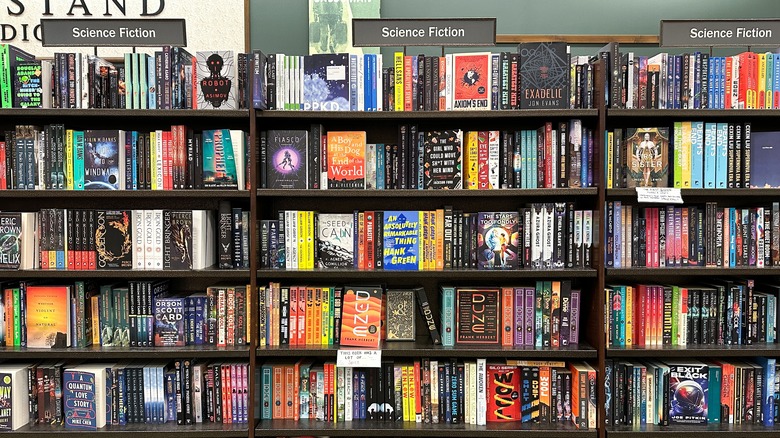 Bookstore shelves with lots of books