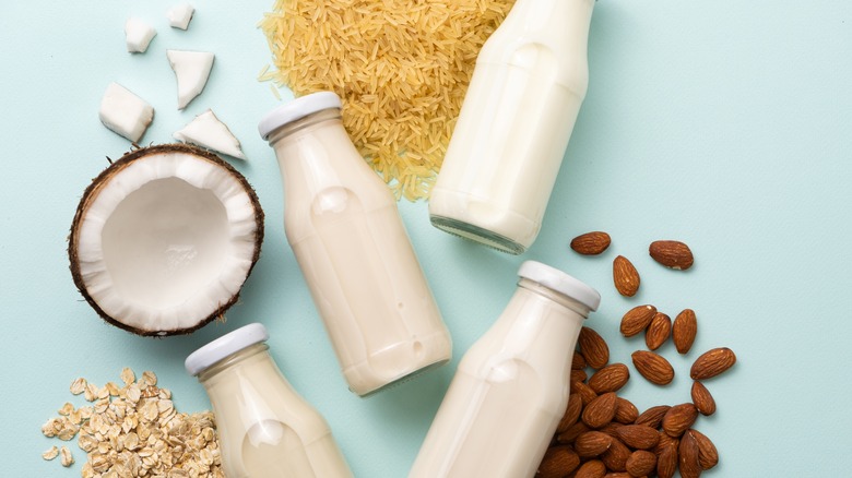 Plant-based rice, coconut, almond, and rice milks with ingredients