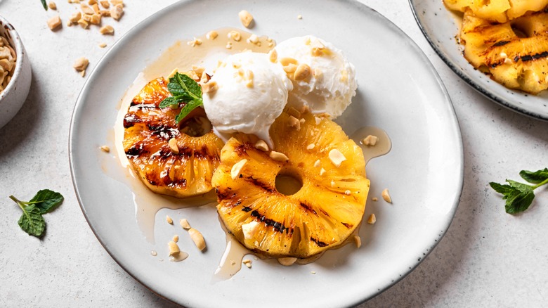 Grilled pineapple, coconut, ice cream