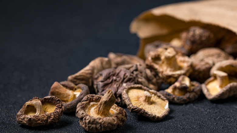 dried mushrooms in paper bag