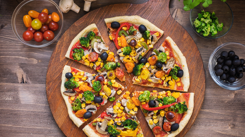 Vegan pizza loaded with vegetables