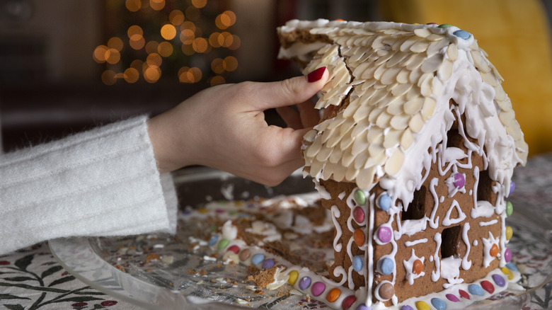 Assembling a gingerbread house