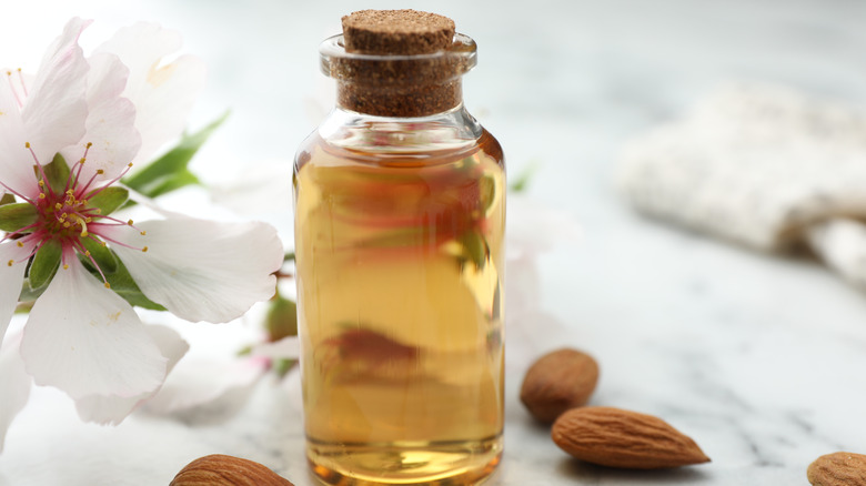 Almond extract in a glass container