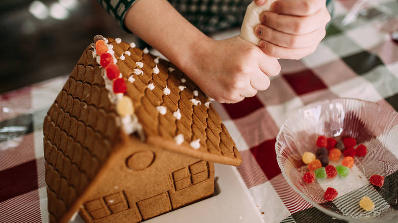 Assembling a gingerbread house