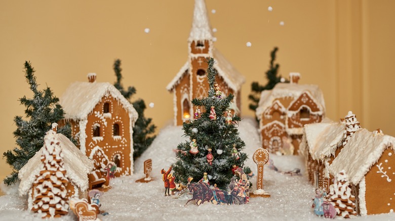 Gingerbread houses with snow