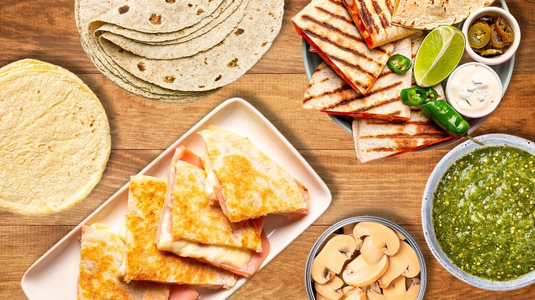 assorted quesadillas and ingredients