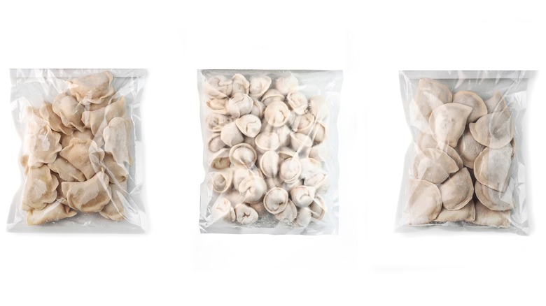 Various frozen dumplings in plastic bags