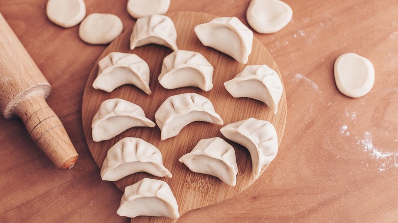 Freshly pleated dumplings