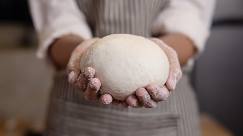 Hands holding dough ball