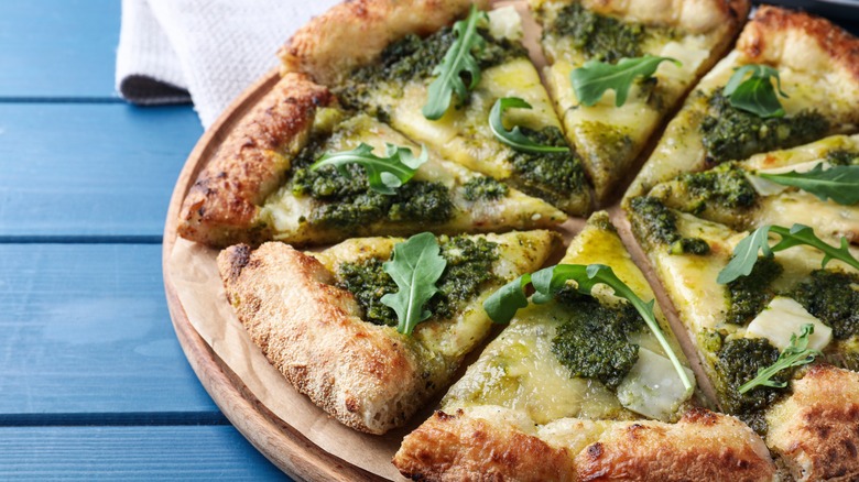 pizza with pesto and cheese