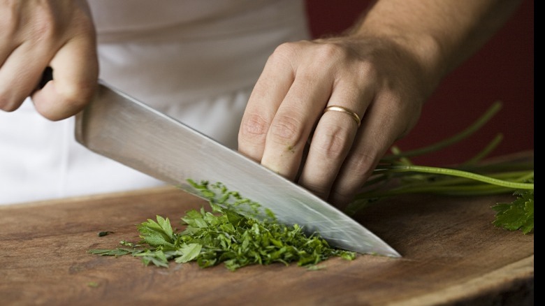 Chopping fresh parsley