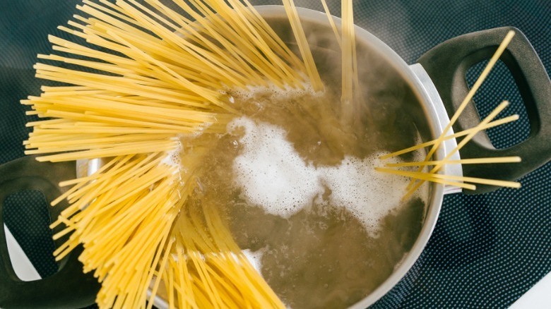 A pot of water and pasta