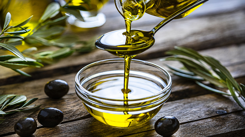 Pouring olive oil