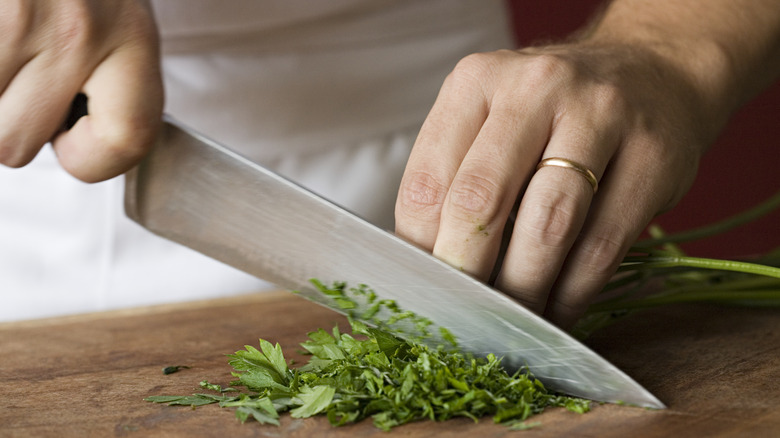 Slicing fresh herbs