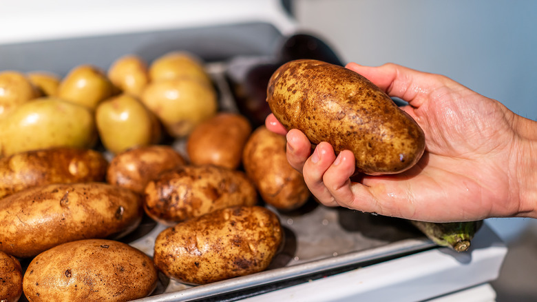 Potatoes on baking sheet