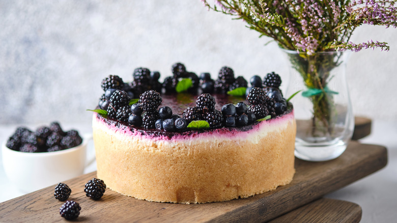 Whole baked blackberry cheesecake