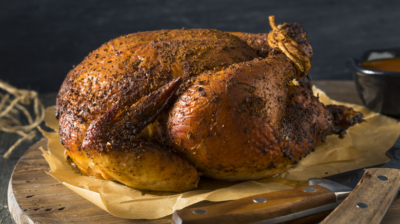 Roasted chicken on cutting board