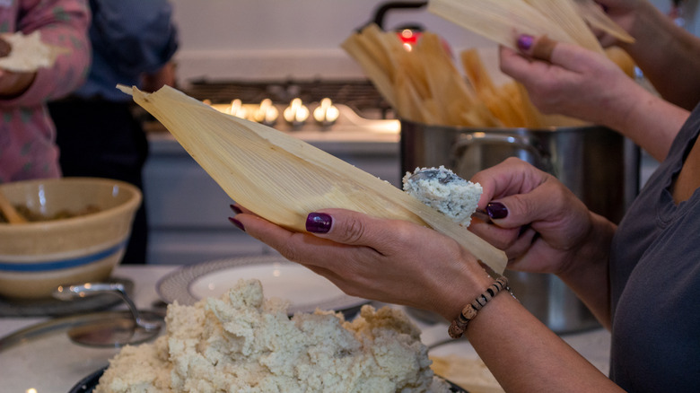 Tamales corn husks with masa