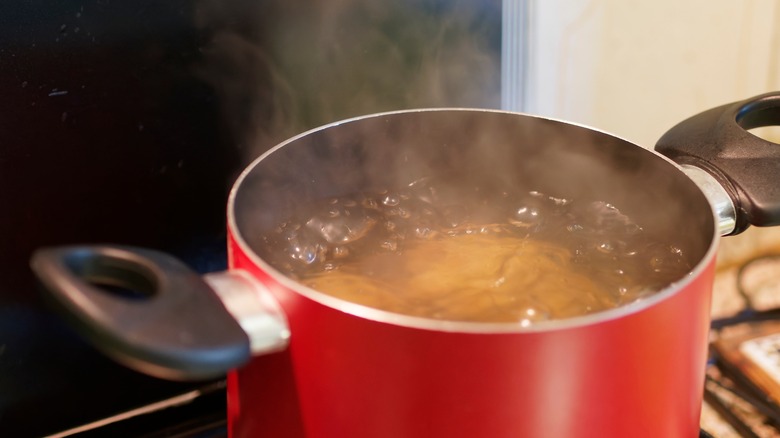 pasta boiling in metal pot