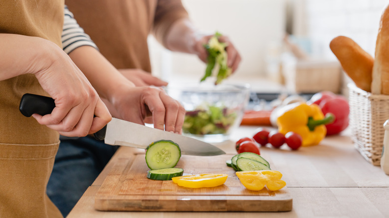 Couple cooking together 