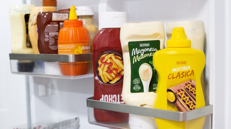 Condiments in fridge door