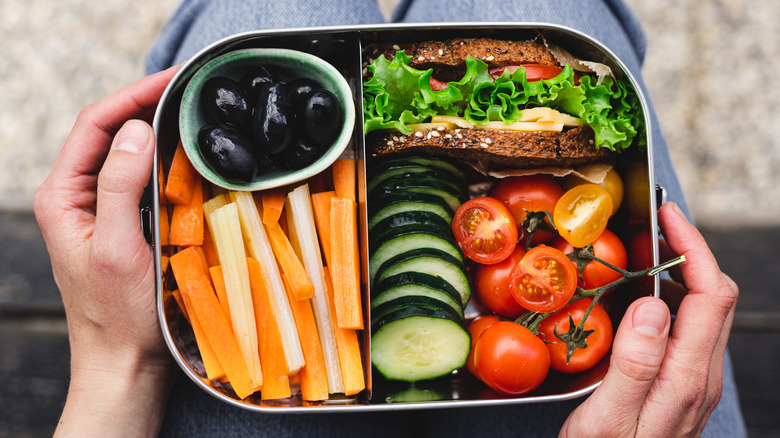 Hands holding bento box