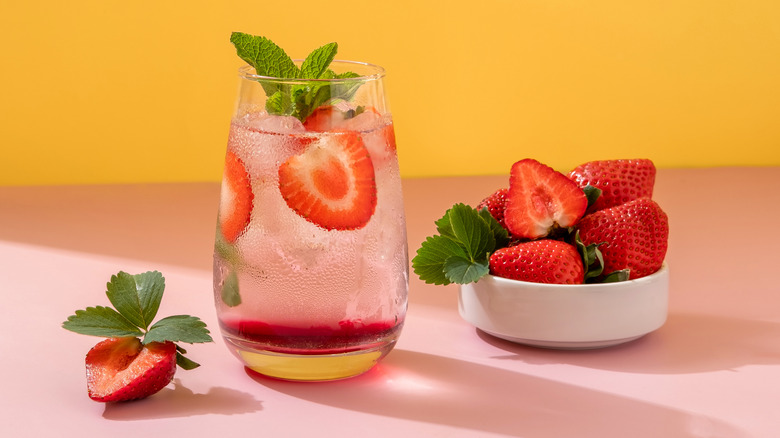 Strawberries in pink drink