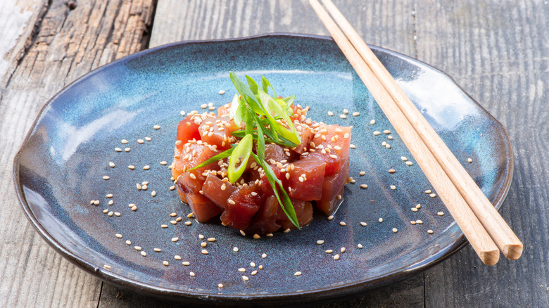 Tuna tartare on black plate