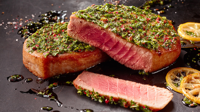 Seared seasoned tuna steak 